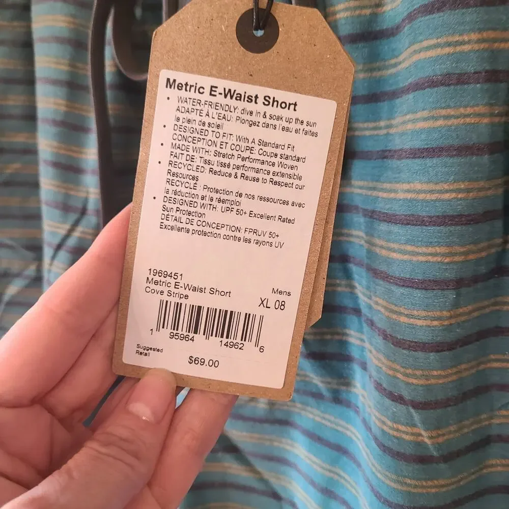 Prana Metric E-Waist Shorts Swim Trunks‎ Mens XL Blue Drawstring Organic SPF 50